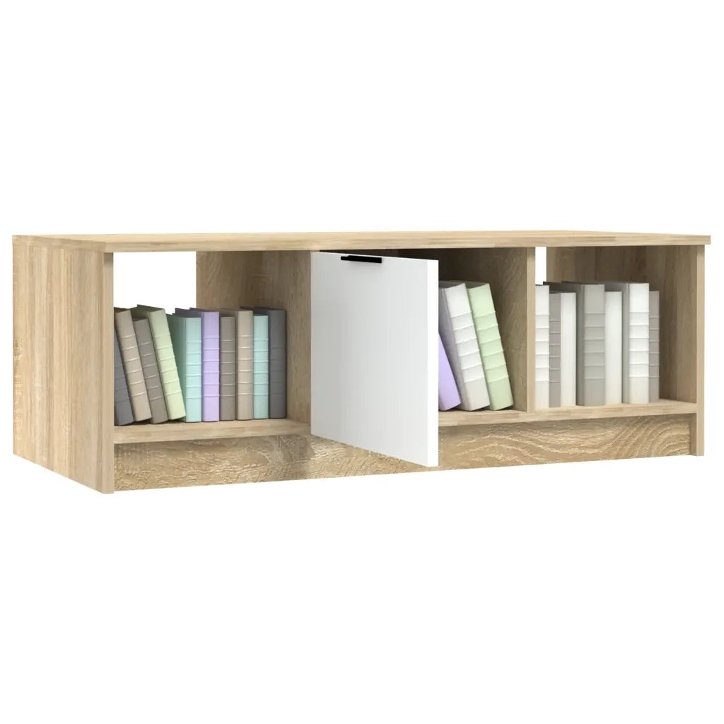 Tavolino Bianco e Rovere Sonoma 102x50x36 cm Legno Multistrato 811354