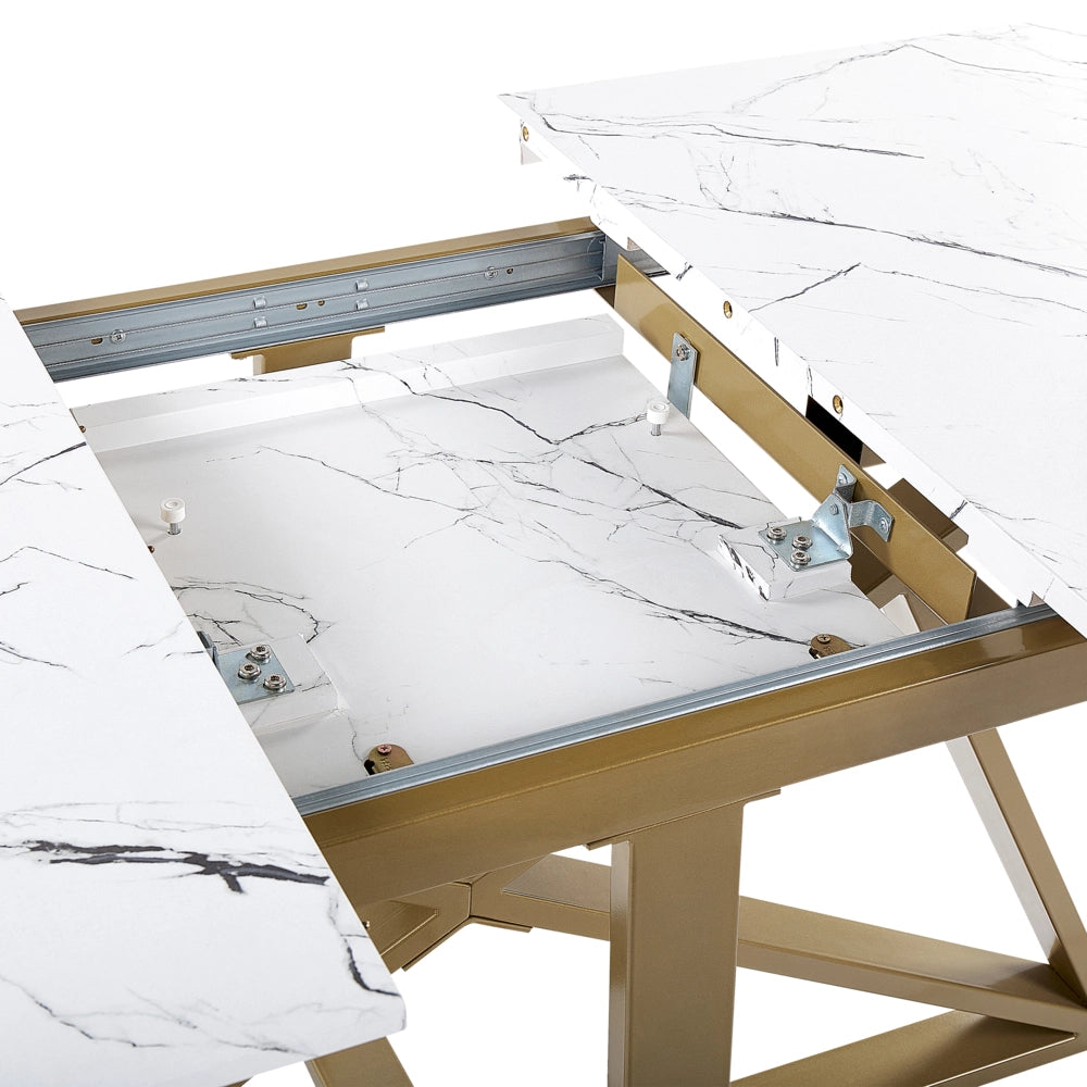 Tavolo da pranzo effetto marmo MDF gambe in metallo oro 160/200 x 90 cm piano allungabile rettangolare design moderno