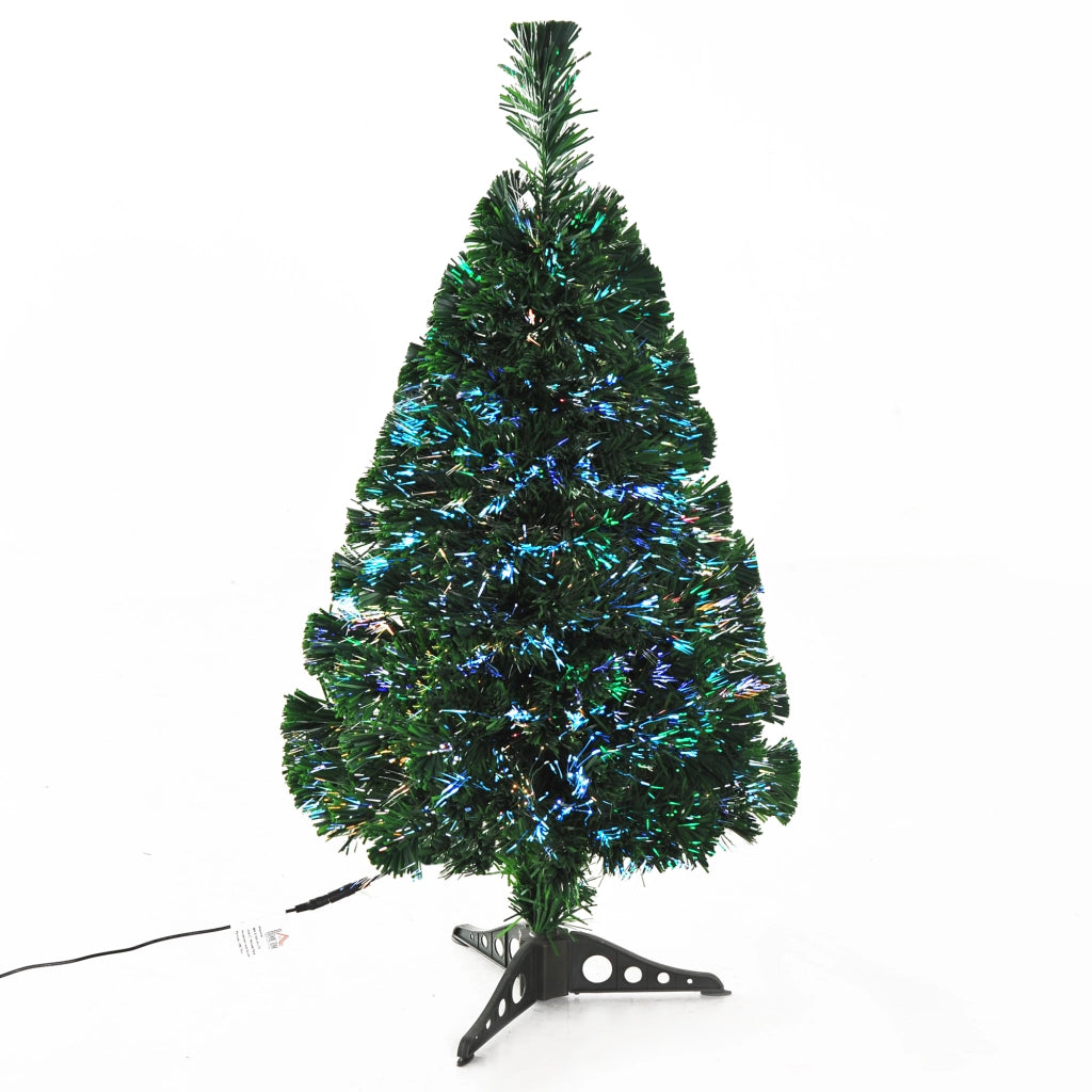Albero di Natale Artificiale Illuminato 90 cm Fibre Ottiche Multicolore + Supporto ¨C zephmum ¨C Verde