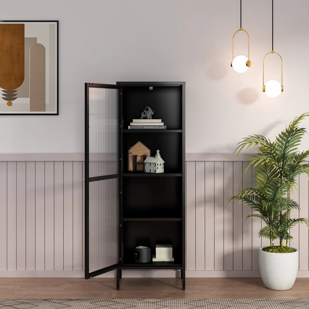 Armadio a Vetrata Säkylä con 4 Scomparti 150 x 50 x 35 cm in Acciaio - Nero [en.casa]