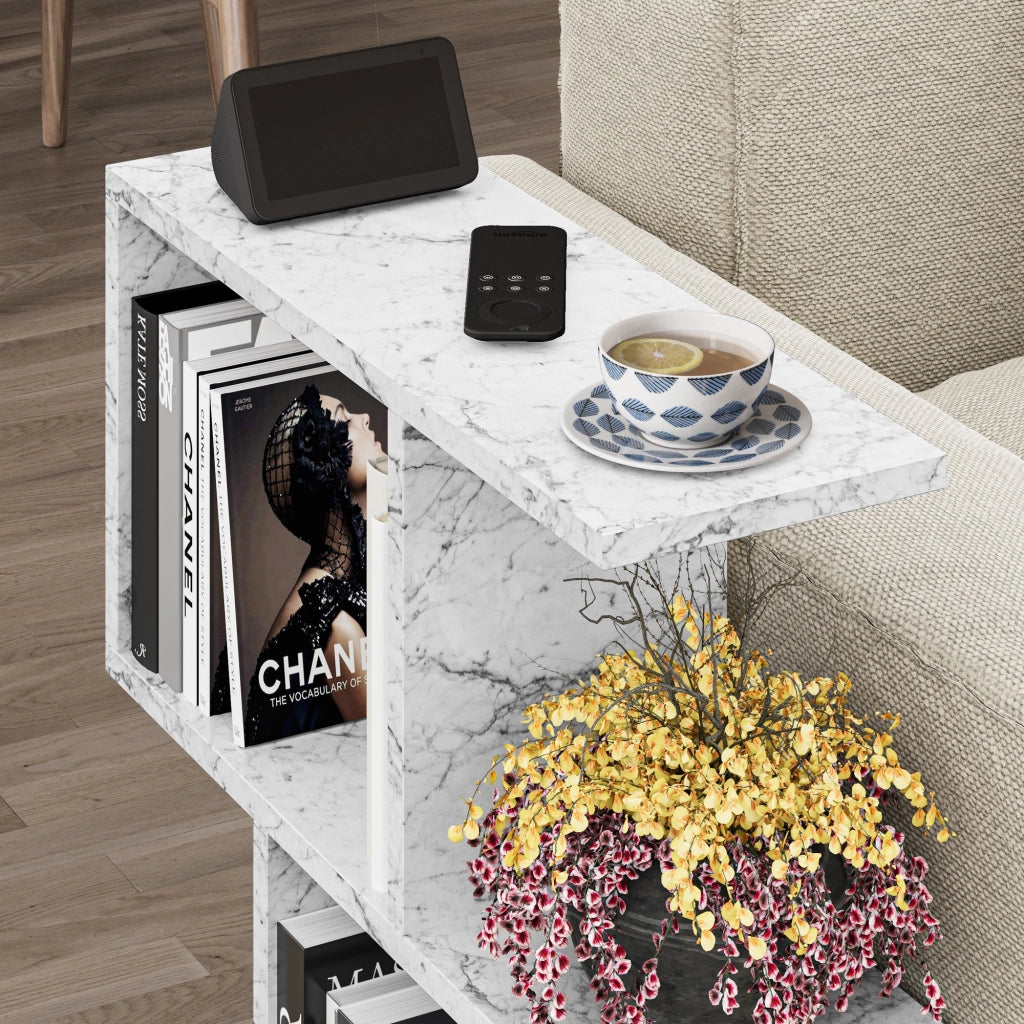 Tavolino in legno "Homemania" - 60 x 20 x 60 cm - Bianco marmorizzato