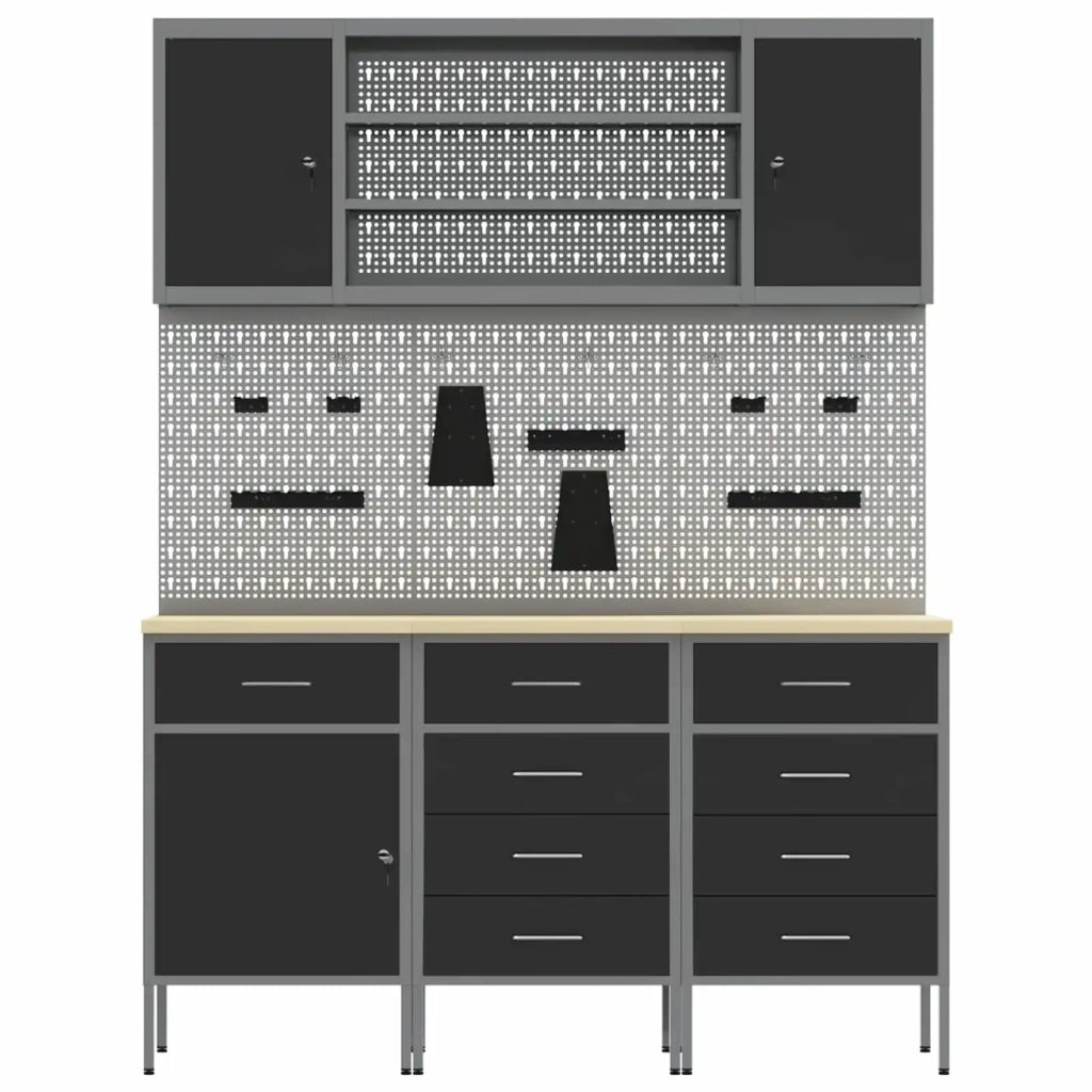 Mobile da lavoro 7 pcs Nero Legno ingegnerizzato e acciaio 3321448