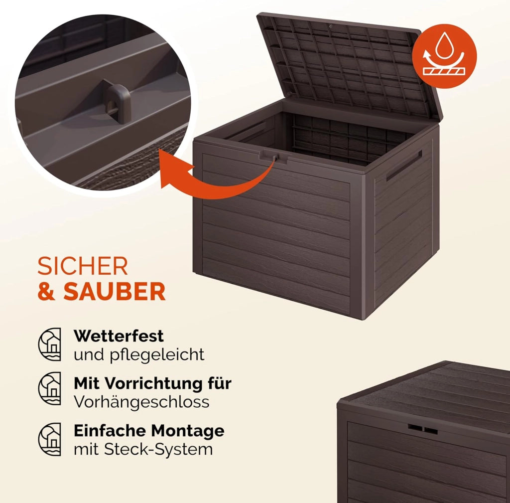 ® Baule da Giardino Lille 190 L Effetto Legno Orgenizer Box Giocattoli 78x44x55cm Multibox Impermeabile Esterni