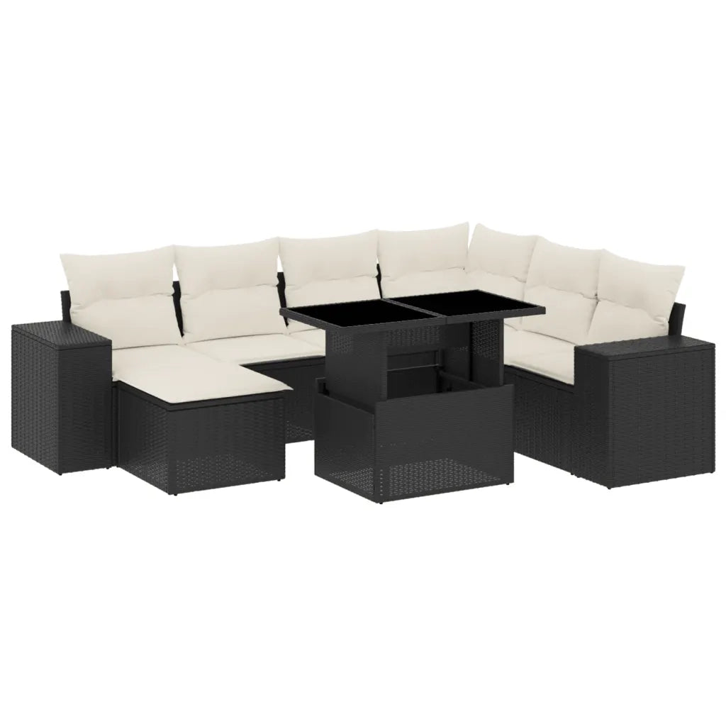 Set Divani da Giardino con Cuscini 8 pz Nero in Polyrattan