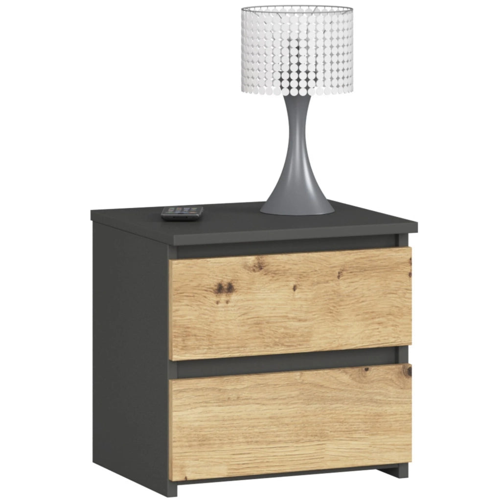 Comodino AKORD CL2 Grigia Grafite 40 cm 2 cassetti inserto frontale Quercia Artisan 40x35x40 cm