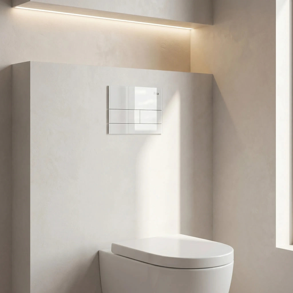 Set Telaio Da Incasso Per Wc Slim 024n Con Pulsante T White Glass