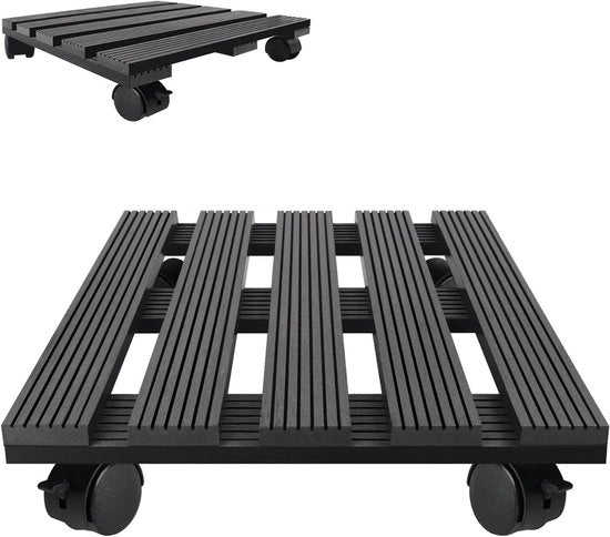 Set di rotoli per piante composto da 2 rotoli per fiori con piattaforma rotante a 360° e ruote girevoli per trasporto pallet per piante vaso di trasporto per aiuto al trasporto per piante capacità di carico 100 kg (nero scuro quadrato)