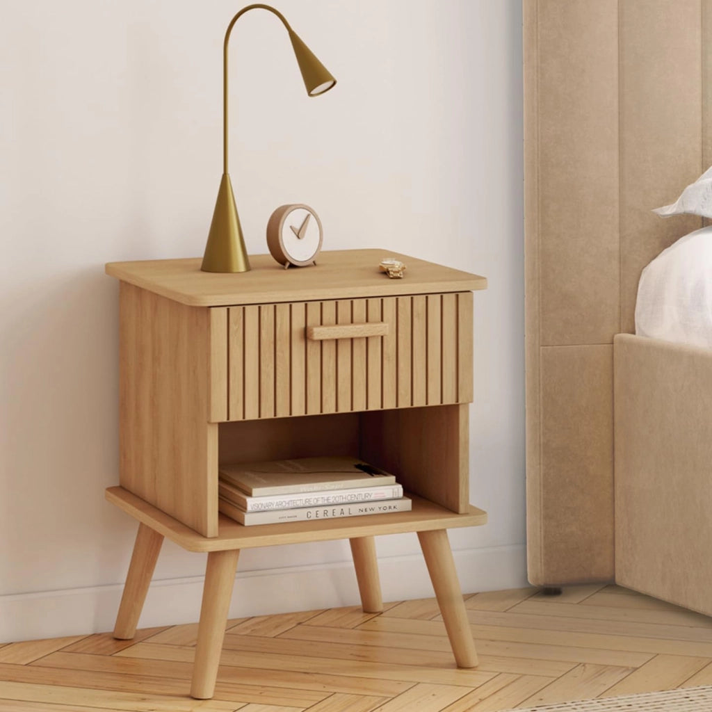 Set di 2 comodini a 1 cassetto Juliette con doghe in Legno Color Rovere