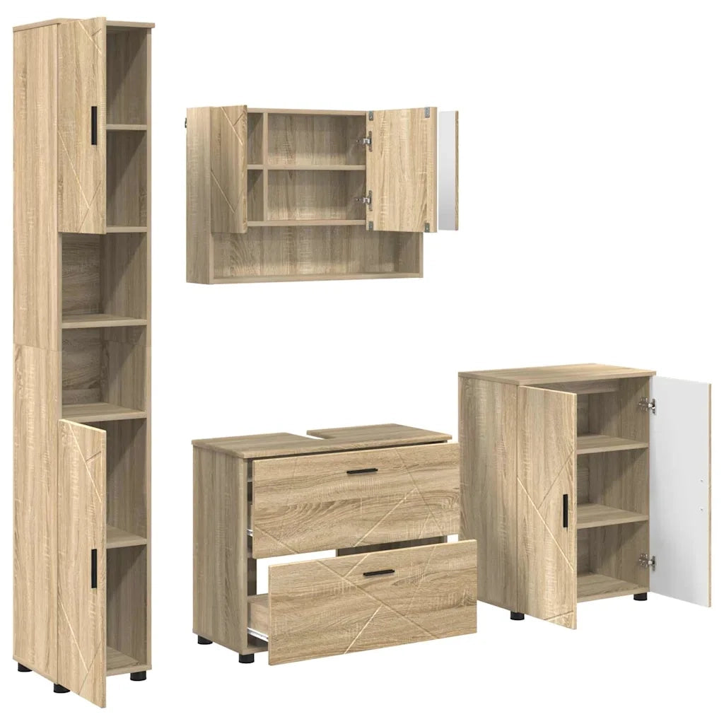 Set di mobili per il bagno con cassetto 4 pcs Rovere Sonoma 3393085
