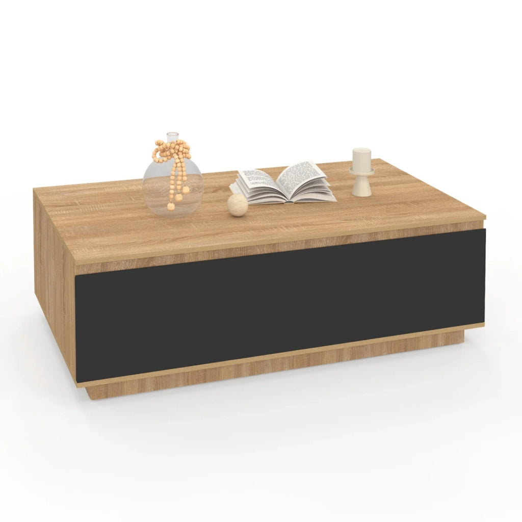 IDMarket - Tavolino TOMI 110 cm con anta effetto faggio nero