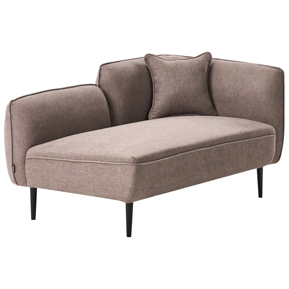 Chaise longue destra in poliestere marrone con cuscino e gambe metallo stile moderno