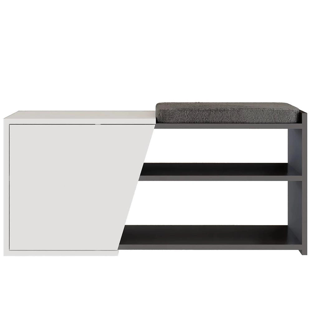 Panca Scarpiera da Ingresso 104x37x47 cm 2 Ripiani Porta Scarpe Mobiletto con Anta e Cuscino in MDF Bianco e Grigio