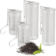 Strainer per tè con coperchio e catena - 4 pezzi - per tè in infusione - set per estrazione erbe - in acciaio inossidabile - set per tè - tazze per tè - teiere