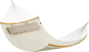 SONGMICS Amaca Doppia Imbottita, Amaca da Campeggio Giardino con Barre Curve in Bambù Separabili, con Cuscino, 200 x 140 cm, Max Portata 225 kg, Crema e Beige GDC34BE