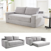 DIVANO LETTO 2 in 1 Compatto in Tessuto a Coste Grigio Chiaro