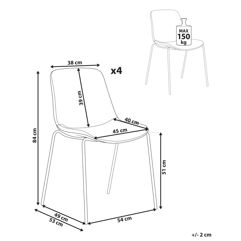 Set di 4 sedie con gambe in ferro senza braccioli design minimalista moderno sedute per sala da pranzo grigio