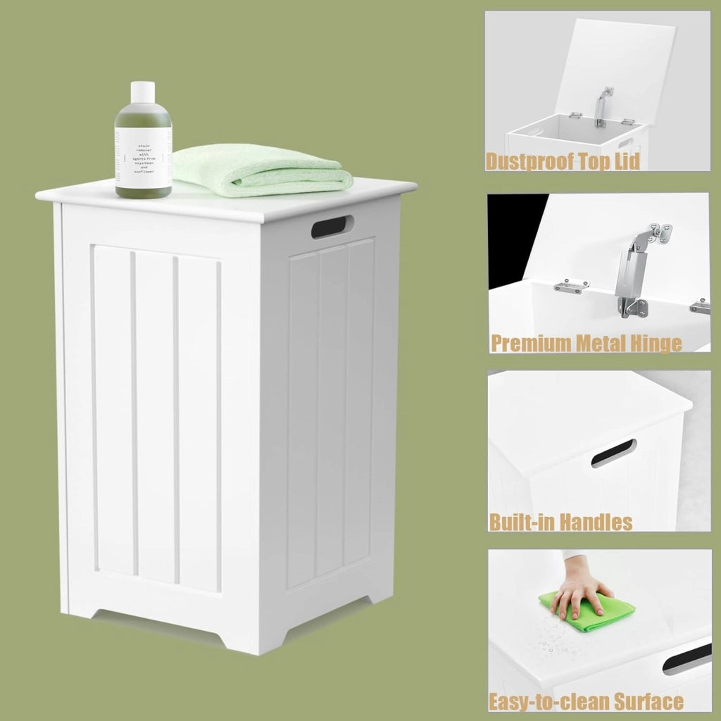 34 L Mobile Portabiancheria per Bagno, Cesto Organizzazione Lavanderia in Legno, in Stile Moderno, 30 x 30 x 61 cm, Bianco (Con Borsa Interna)