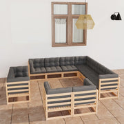 Set Divani Giardino 11 pz con Cuscini in Legno Massello di Pino 3076994