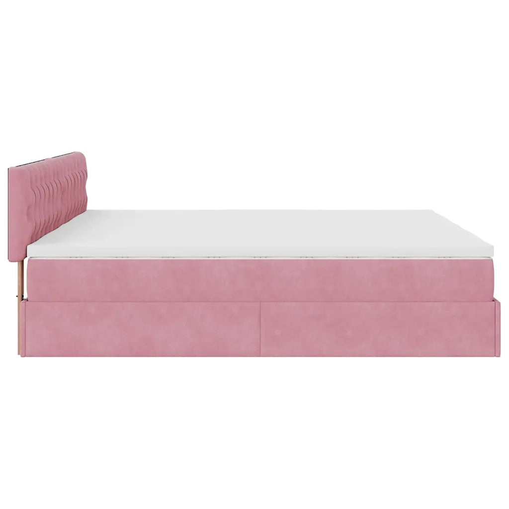 Struttura Letto Pouf con Materassi Rosa 160x200 cm Velluto 3312091