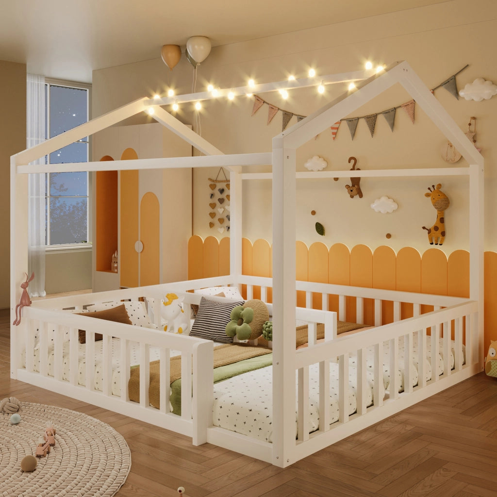 Letto Singolo per Bambini con Sponde e LED ¨C MINIMAL ¨C Pino Bianco 90x190 cm