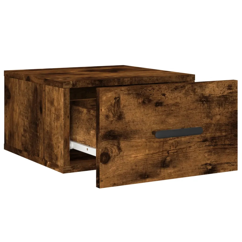 Set di 2 Comodini | Armadio da Notte | Mobiletto da notte a Muro Rovere Fumo 35x35x20 cm