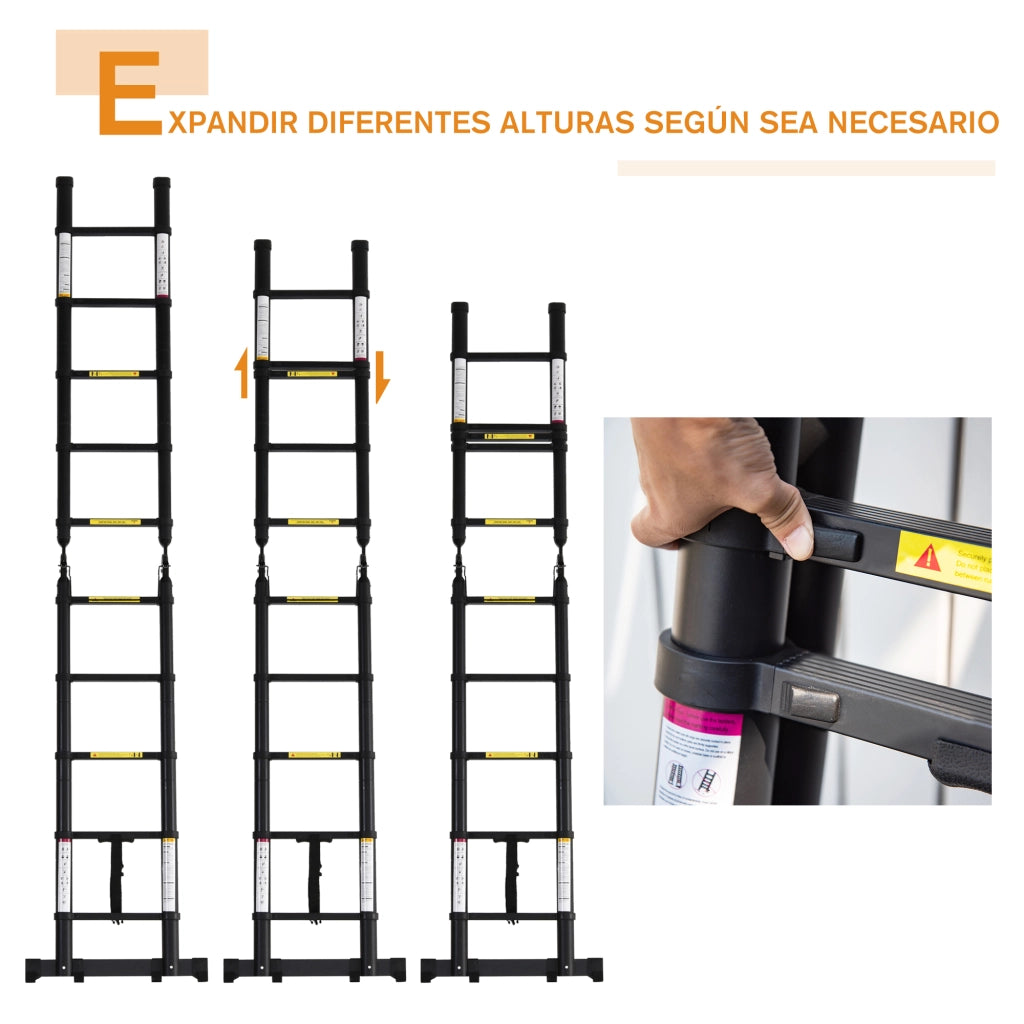 Scala a Pioli Telescopica Pieghevole Portatile ¨C Zephmum ¨C 10 Gradini 320x67x7 cm Nero