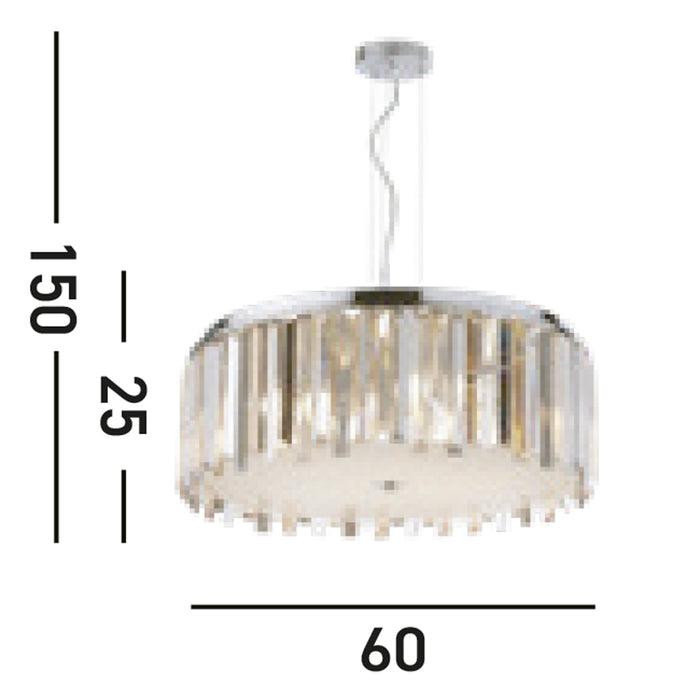 Lampadario Contemporaneo Clarissa Acciaio Cromo Vetro Bianco 5 Luci E14