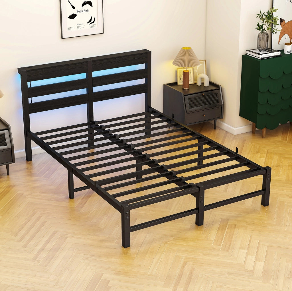 Letto in metallo 120x200 cm con LED RGB e USB