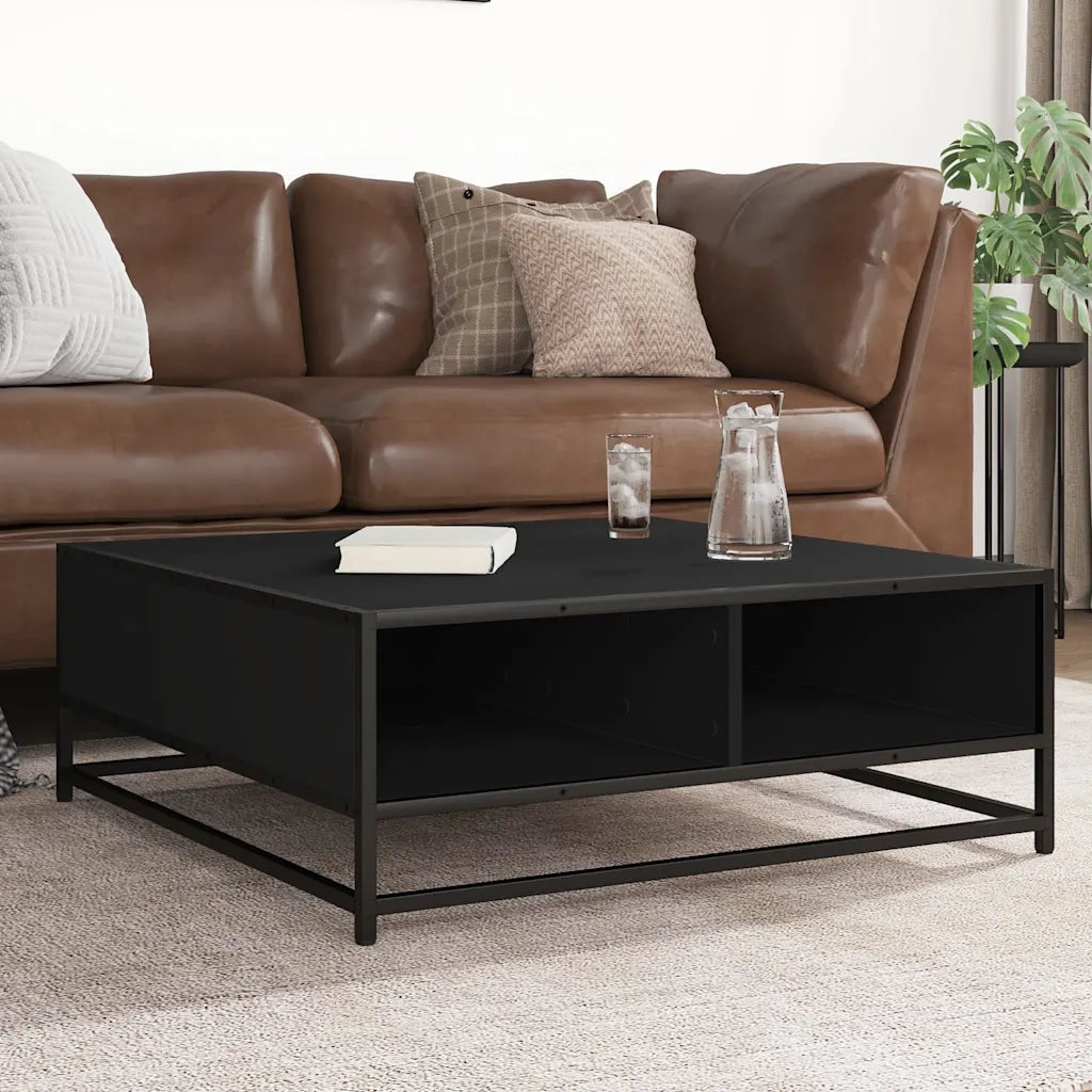 Tavolino da Salotto Nero 80x80x30 cm in Truciolato e Metallo 848769