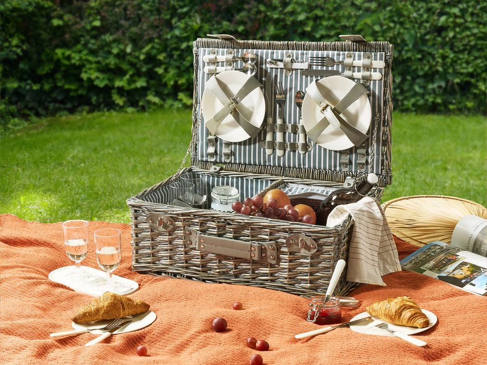Cesto da picnic in vimini grigio per 4 persone con borsa termica stile semplice elegante