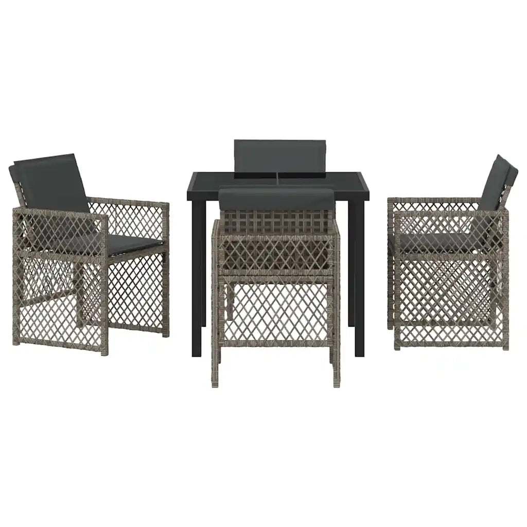 Set da Pranzo per Giardino 5 pcs Grigio polyrattan