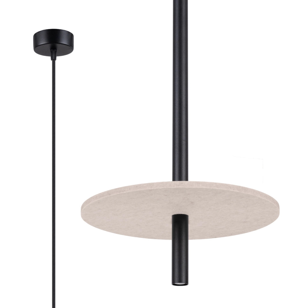 Sospensione TESSIO nera con disco in feltro beige G9