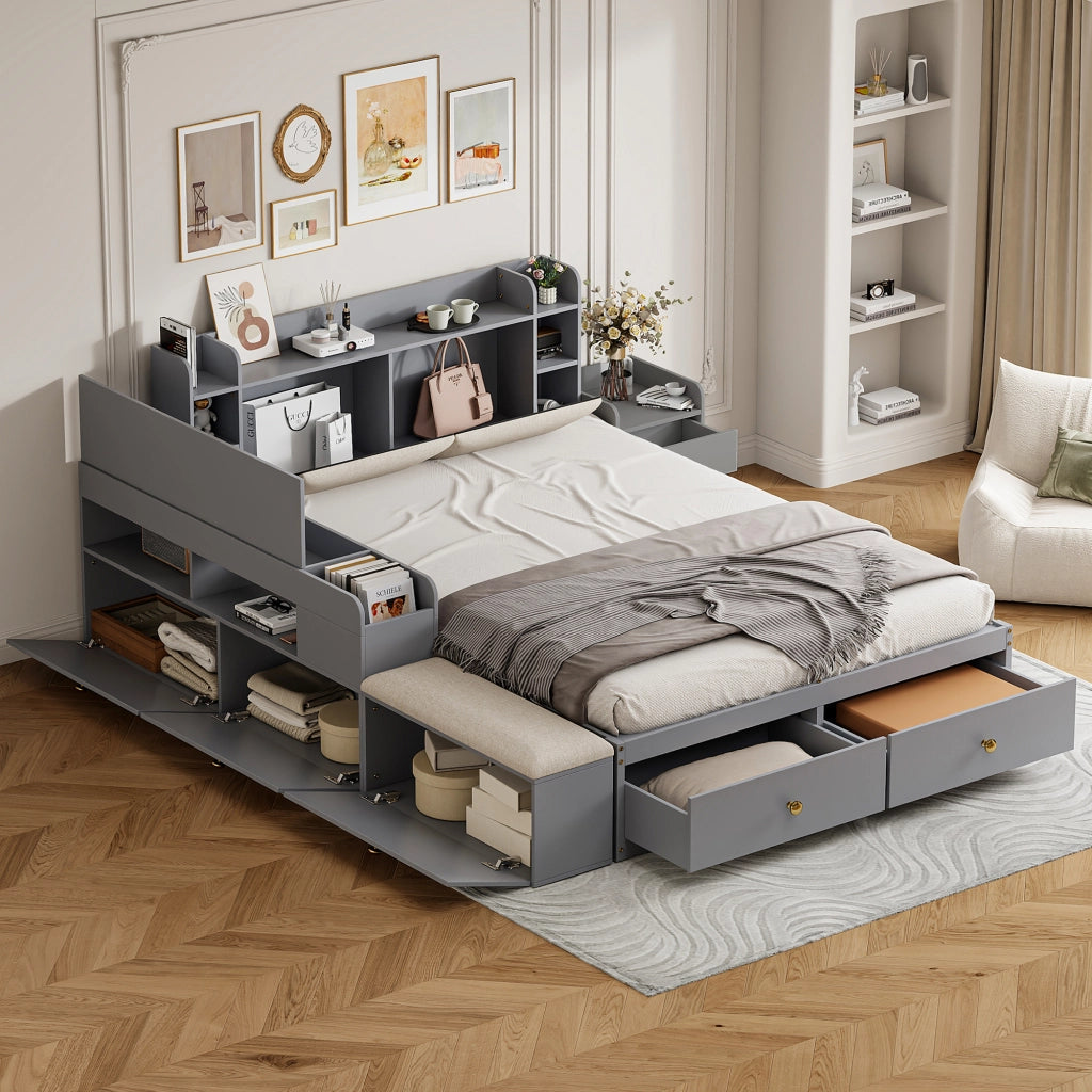Letto combinato con contenitore in legno grigio 140x200 cm
