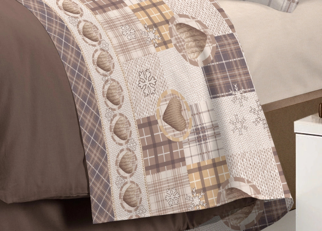 Completo Lenzuola Linea Pensieri Delicati 100% Cotone Disegno Love Mountain - Singolo - Beige