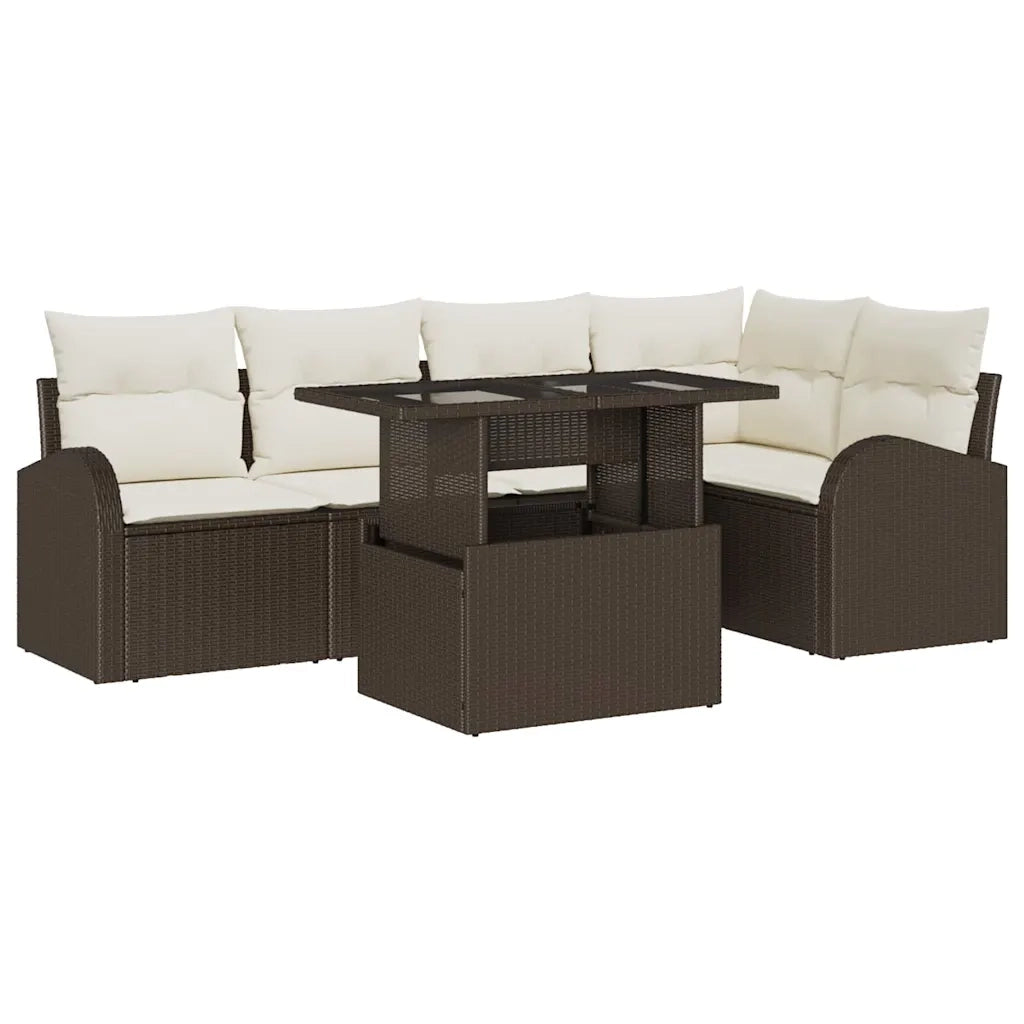 Set Divano da Giardino 6 pcs Marrone e Crema polyrattan