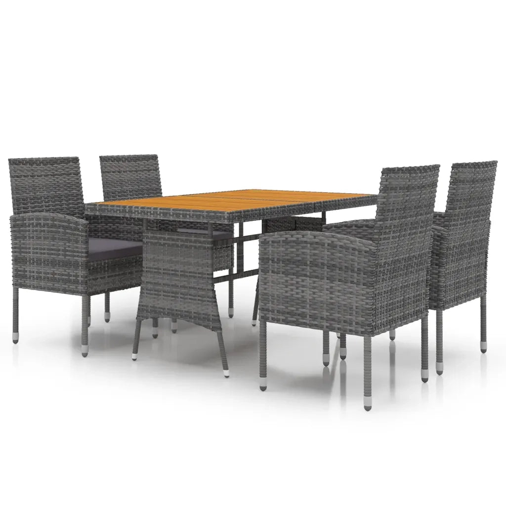 Set da Pranzo per Esterni 5 pz in Polyrattan Grigio cod mxl 35719