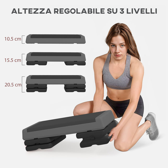 Stepper Fitness Altezza Regolabile Antiscivolo Capacità 250 kg Grigio