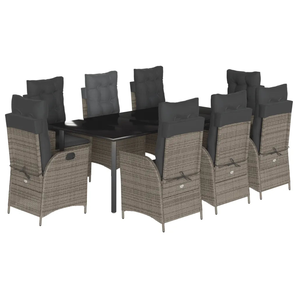Set da Pranzo da Giardino 9 pz con Cuscini in Polyrattan Grigio 3213233