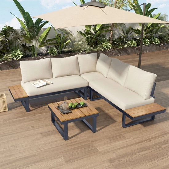 Set di mobili per giardino - Acciaio galvanizzato - Legno di teak - Regolabile - Tavolo da salotto