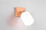 ASSAM SPOT SINGOLO BASE LEGNO CON VETRO BIANCO H. 21CM ATTACCO E14