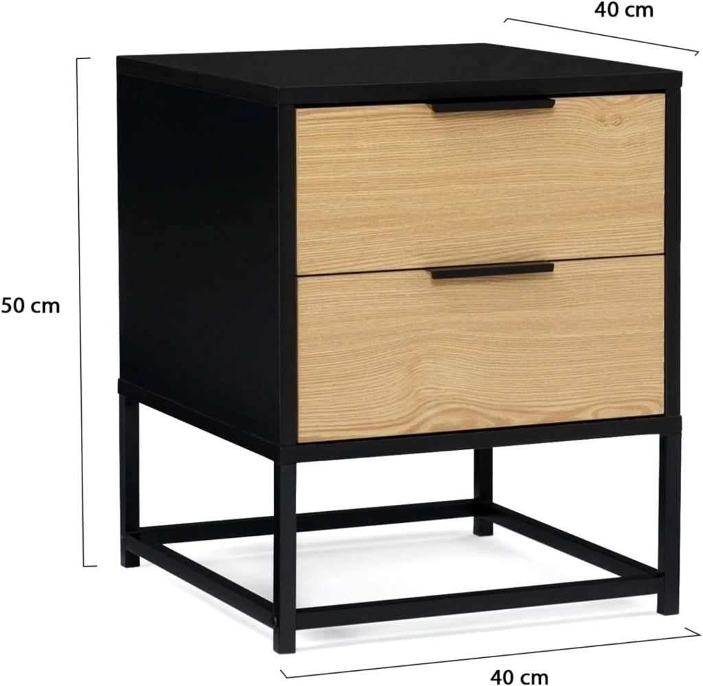 IDMarket - Set di 2 comodini Nevada, 2 cassetti, Design Industriale, Nero e Legno