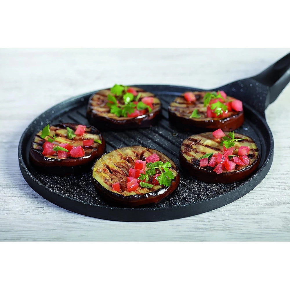 Trade Shop - Padella Antiaderente Piastra Griglia Tonda Per Carne Verdure Nera Accessori Cucina 624390 -