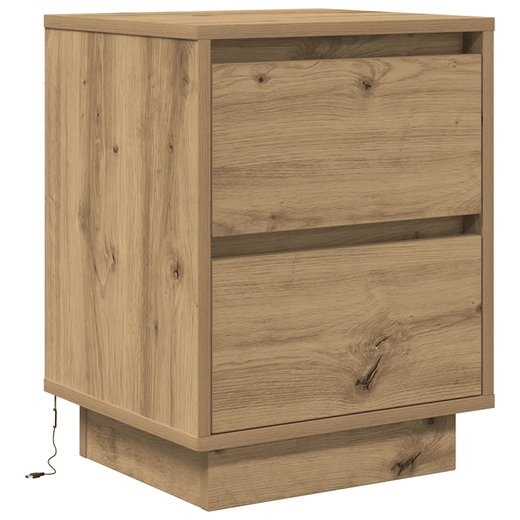 vidaXL Comodini con Luci a LED 2 pz Rovere Artigianale 38x34x50 cm