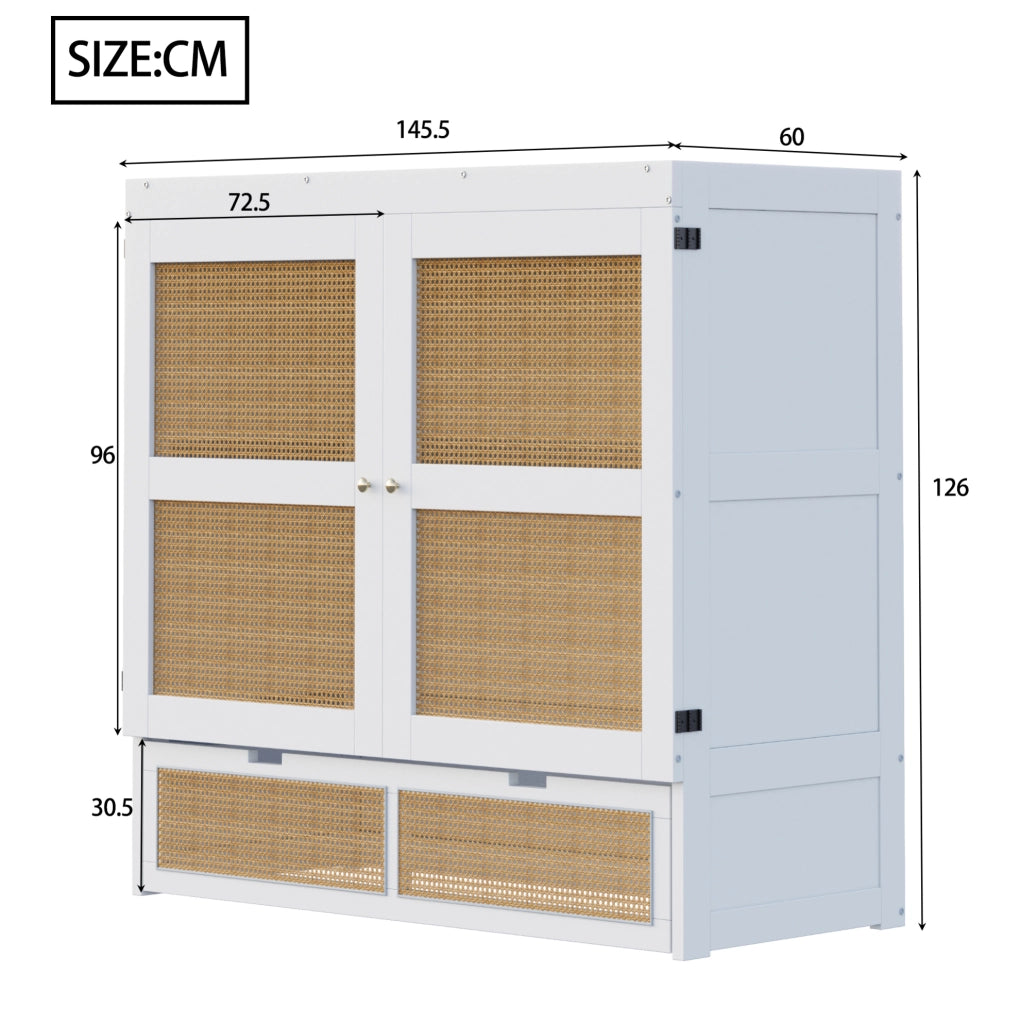 Letto a scomparsa 140x200 cm salvaspazio con cassetti in legno