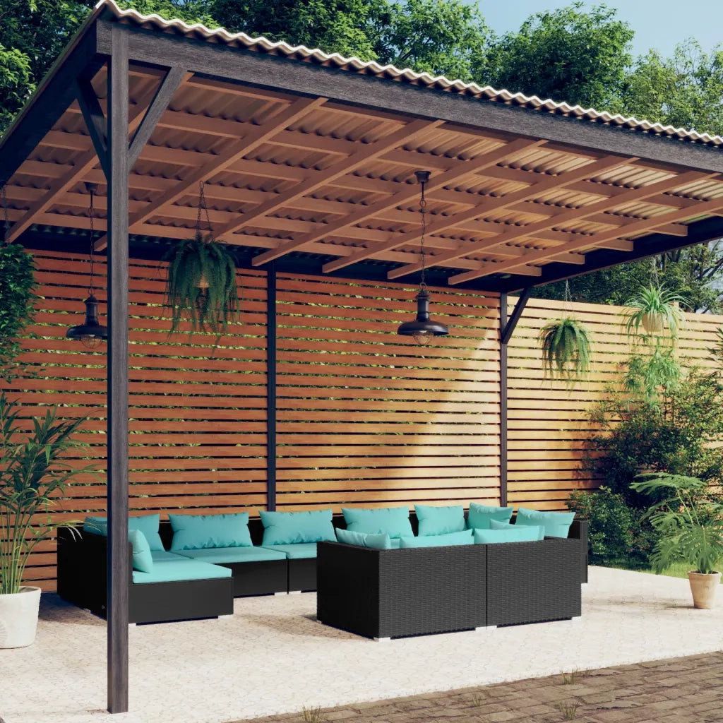 Set Divani da Giardino 9 pz con Cuscini in Polyrattan Nero cod mxl 35103