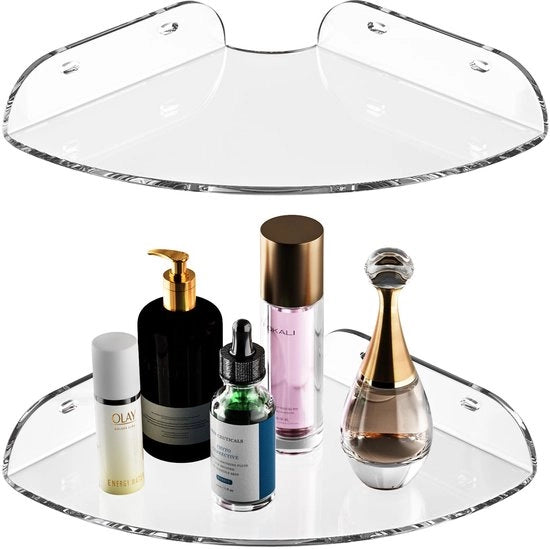 Set di supporti angolari per parete 18x18CM, kit di 2 supporti angolari in acrilico, organizzatore per parete trasparente per bagno, cucina, camera da letto, soggiorno, sala da pranzo, ufficio