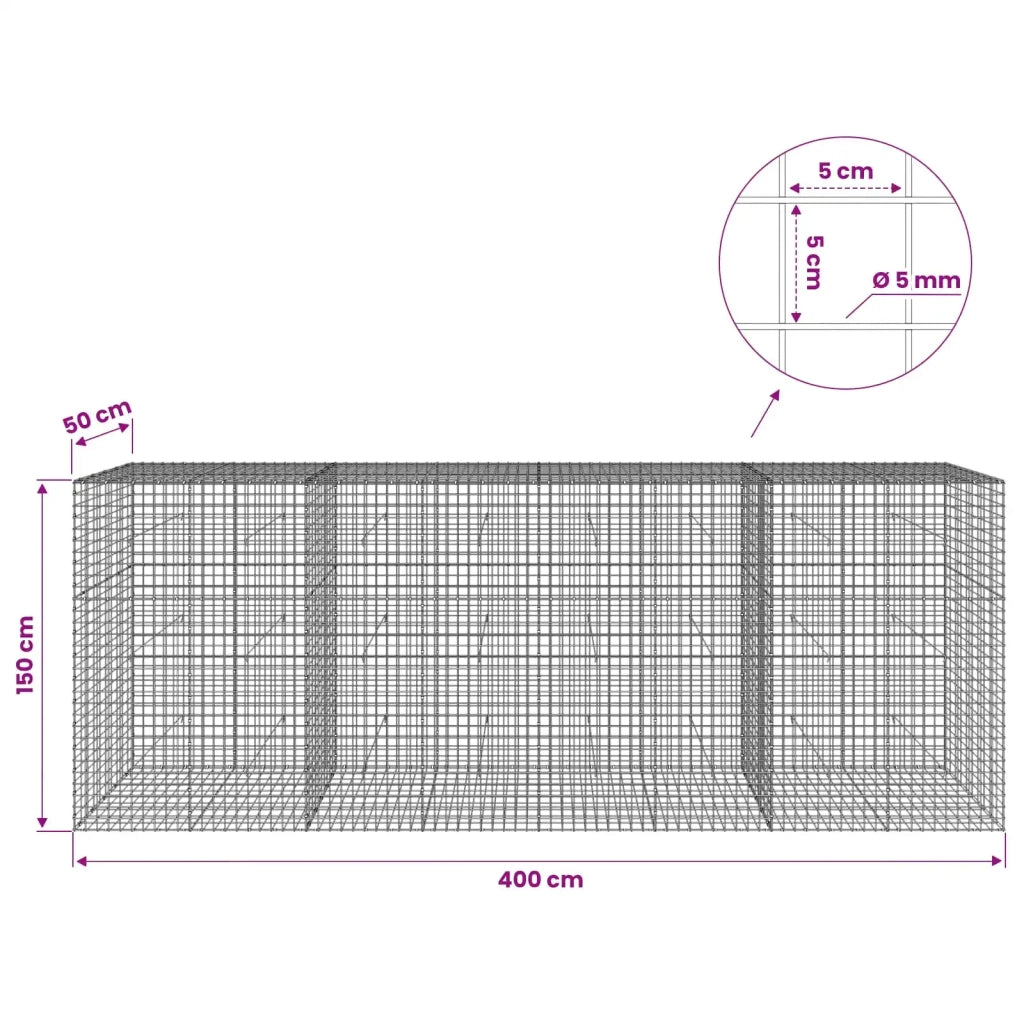 Gabione con filo da 5 mm e rete da 5x5 cm 400x50x150 cm 3464282
