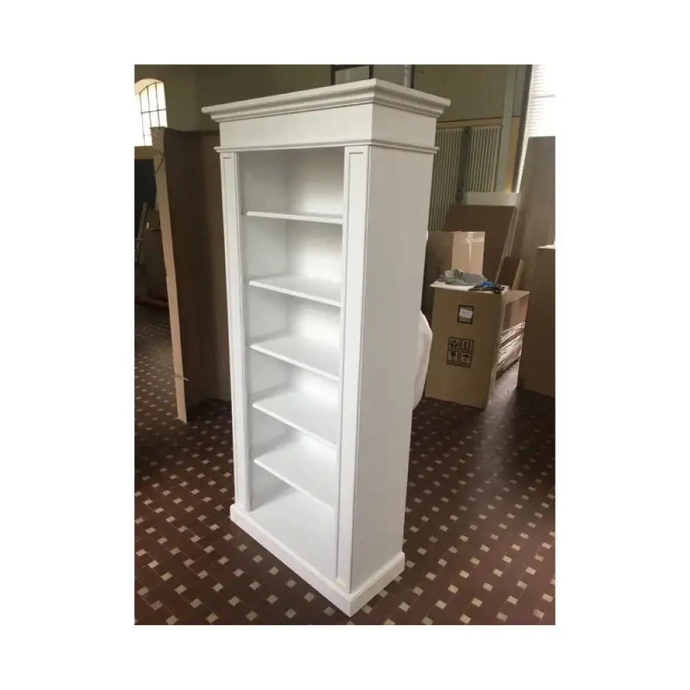 Libreria 6 ripiani arte povera in legno massello e mdf con rifinitura in bianco 93x40x205 H