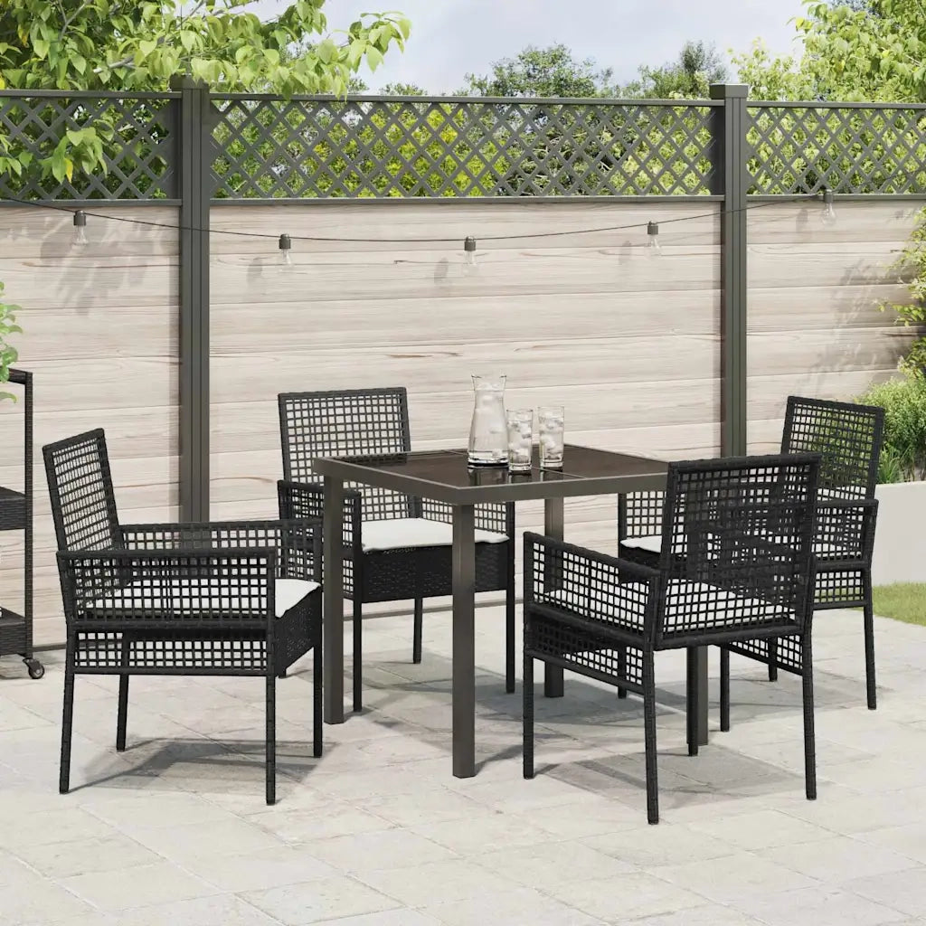 Set da Pranzo per Giardino con cuscino 5 pcs Nero polyrattan