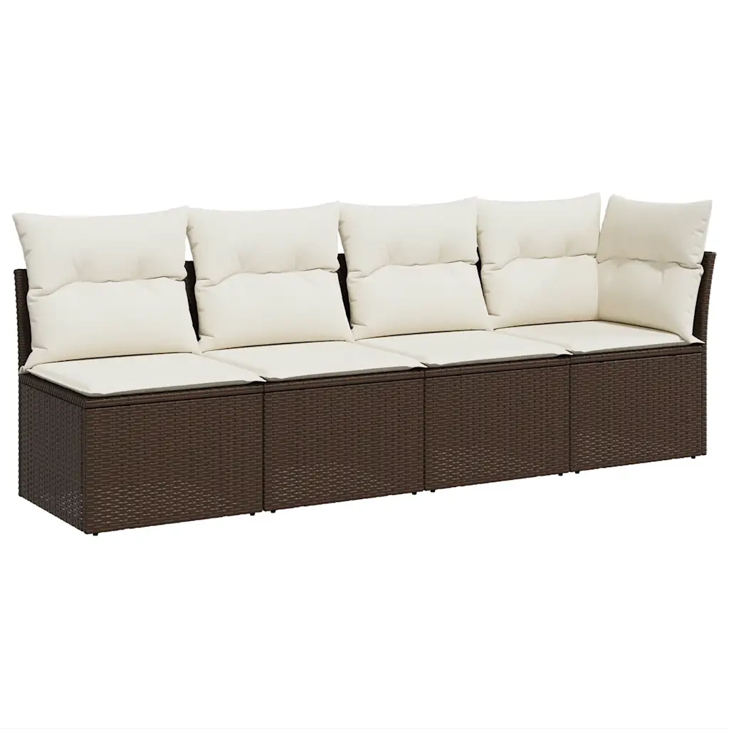 Divano da Giardino a 4 Posti con Cuscini in Polyrattan Marrone 366202
